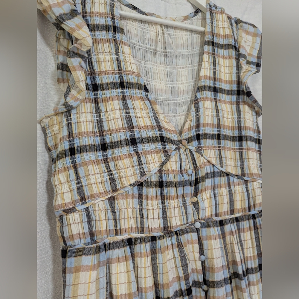 Anthropologie Plaid Gathered Button Front Long Lined A-line Dress L - Picture 2 of 7